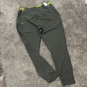 Under Armour Green Sweatpants with Neon Yellow Waistband